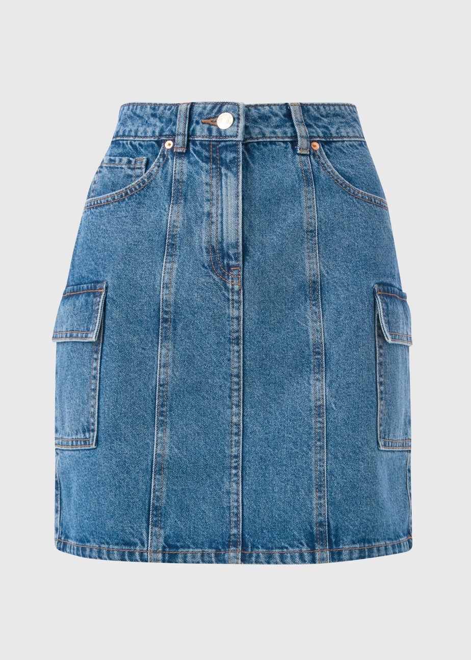 Mid Wash Denim Utility Skirt