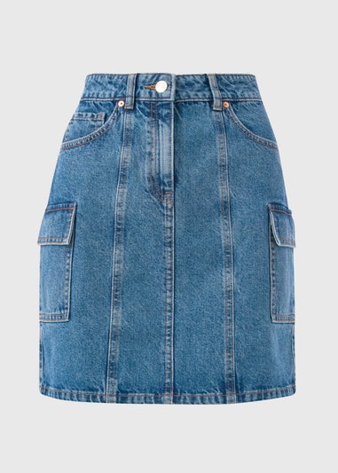 Mid Wash Denim Utility Skirt