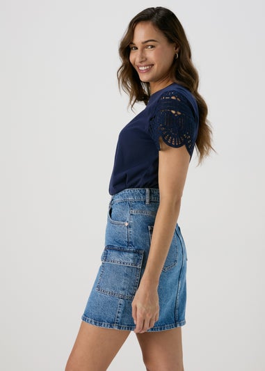Mid Wash Denim Utility Skirt