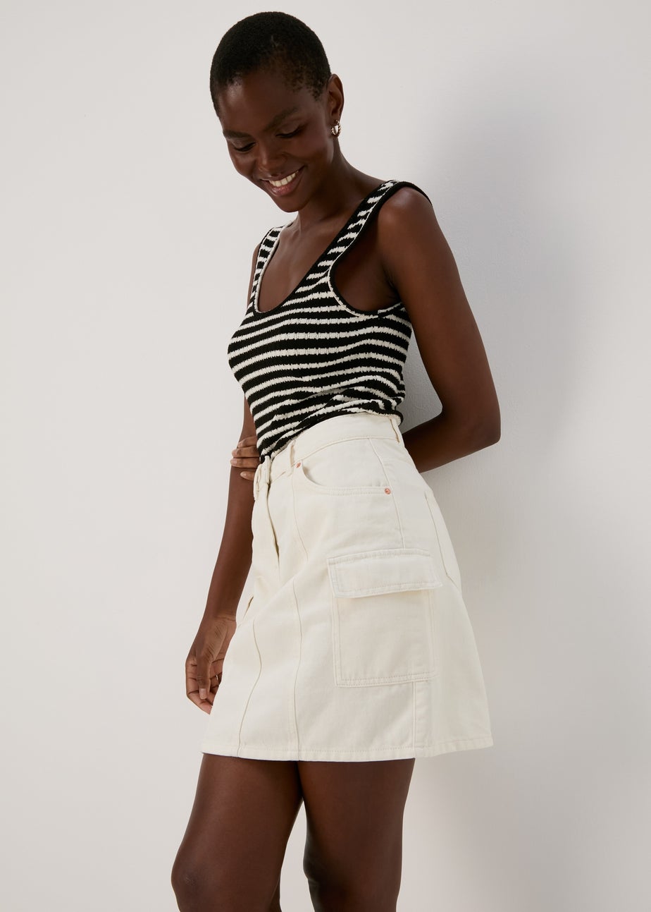 Ecru Denim Utility Skirt