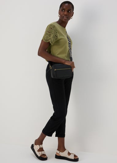 Khaki Crochet Sleeve T-Shirt