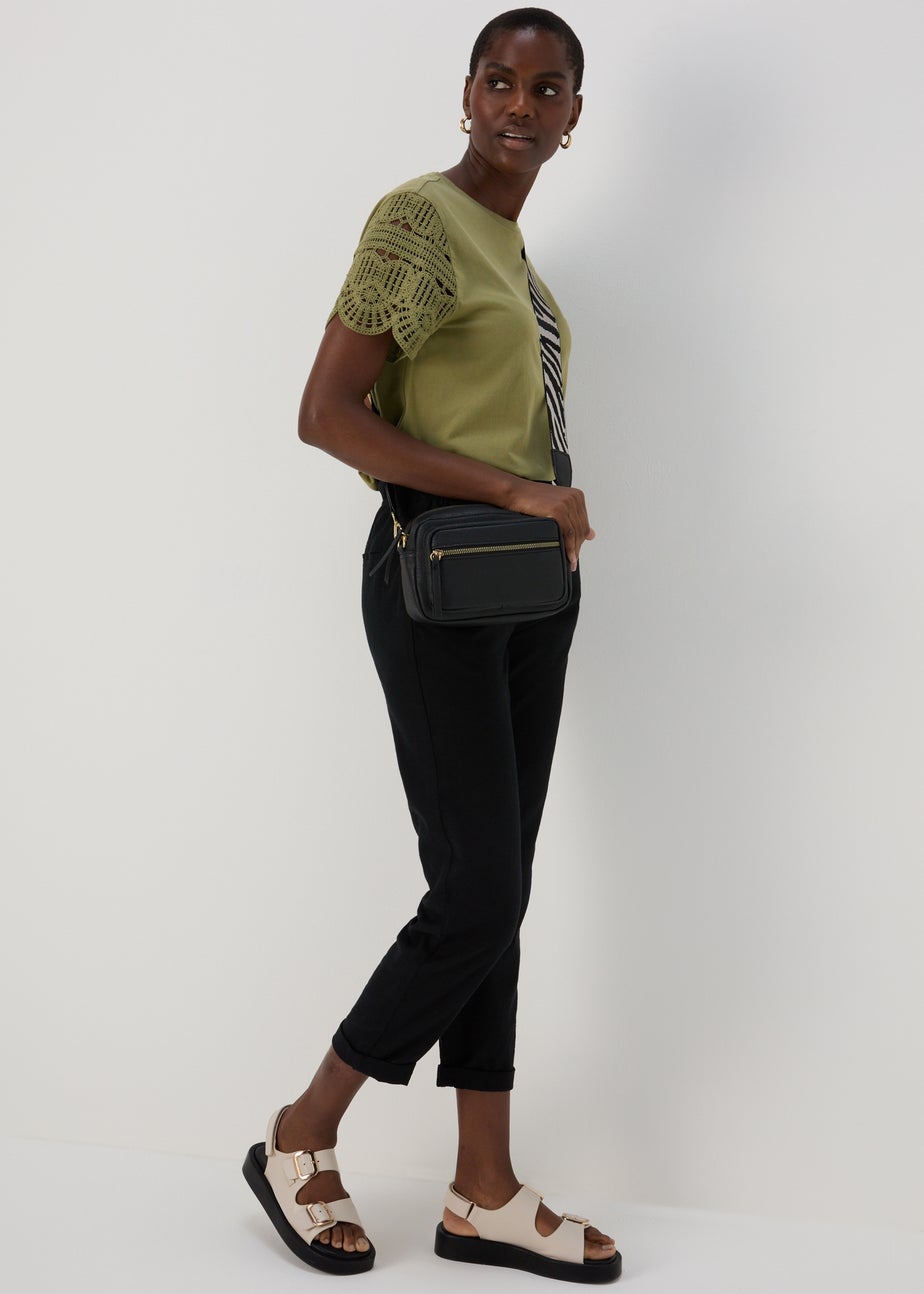 Khaki Crochet Sleeve T-Shirt