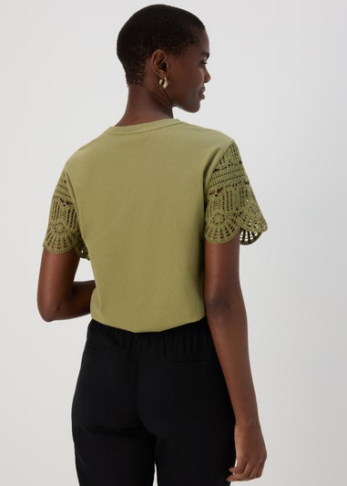 Khaki Crochet Sleeve T-Shirt
