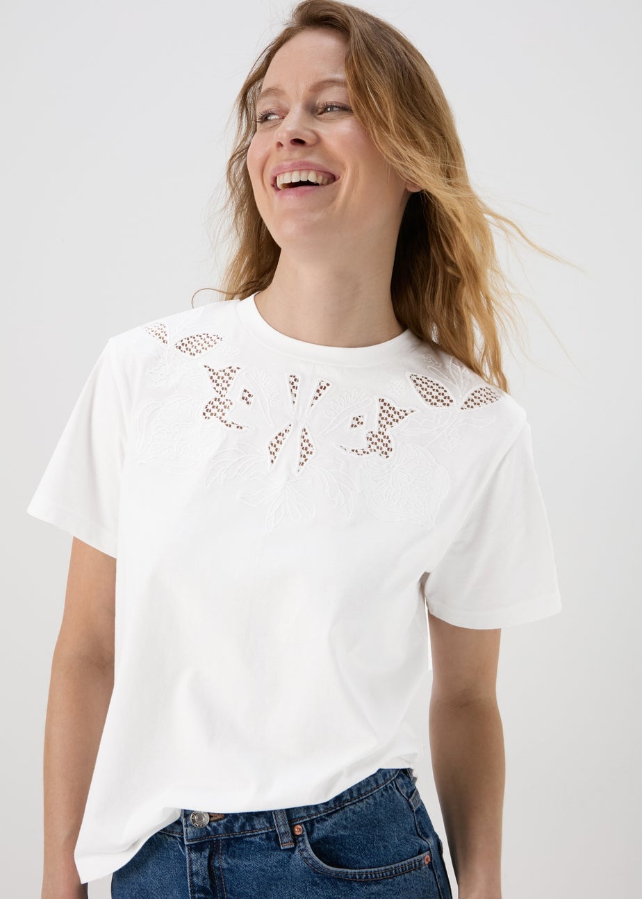 White Cutwork Design T-Shirt