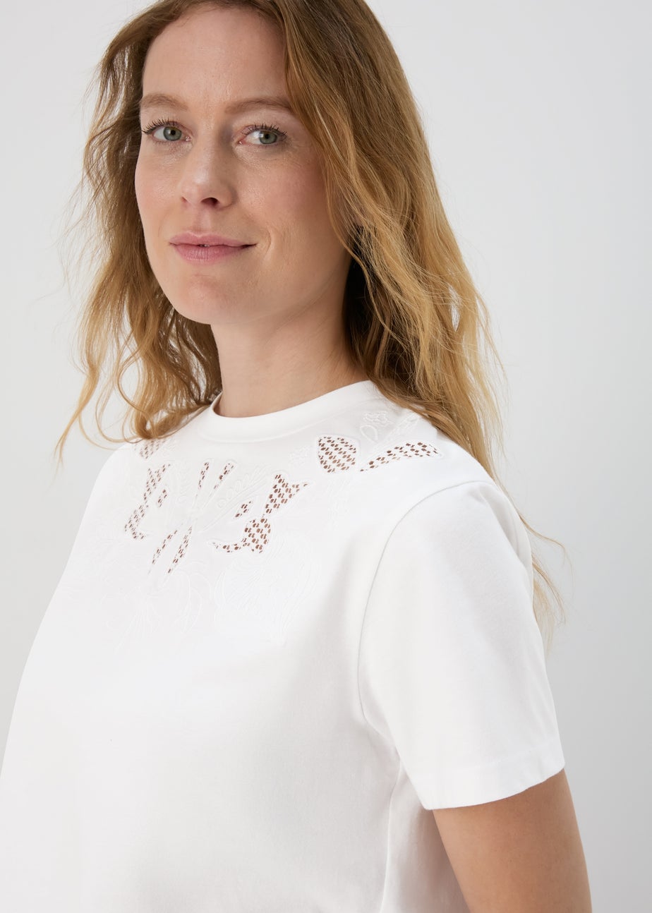 White Cutwork Design T-Shirt