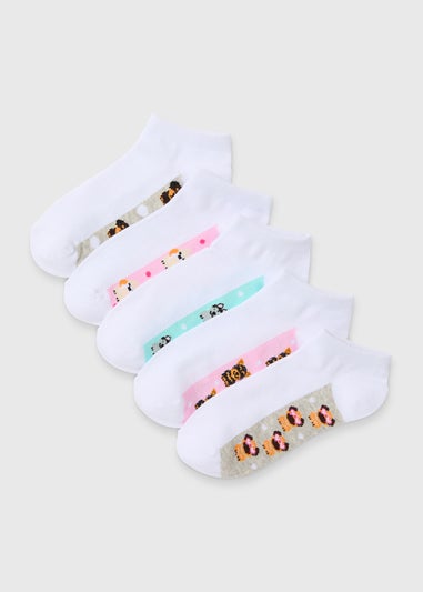 5 Pack White Dog Print Footbed Socks
