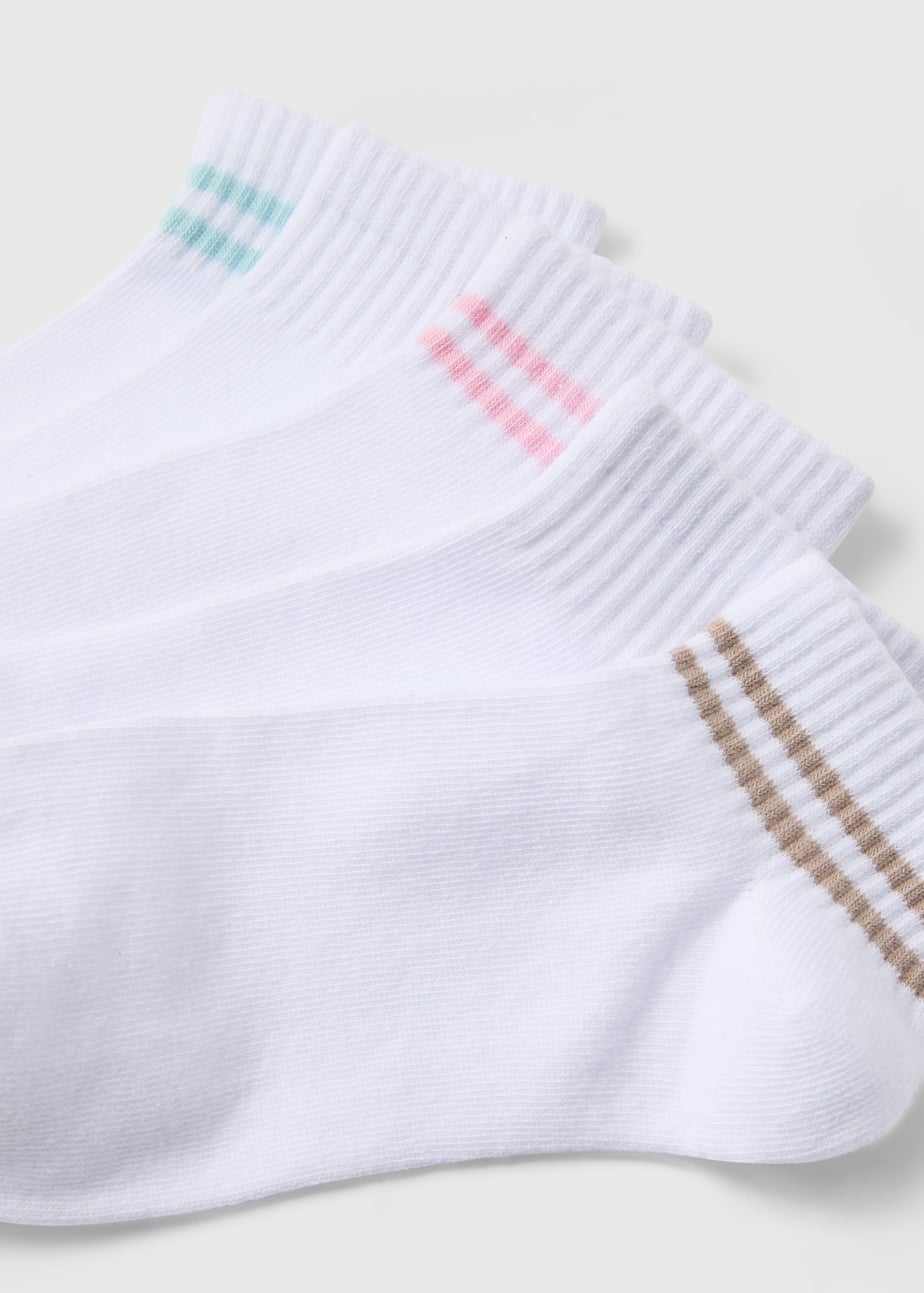 5 Pack White Multicolour Stripe Sports Socks
