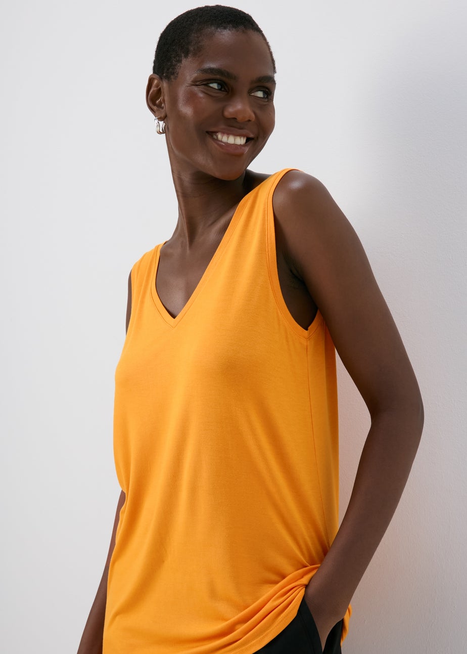 Orange Plain V Neck Vest