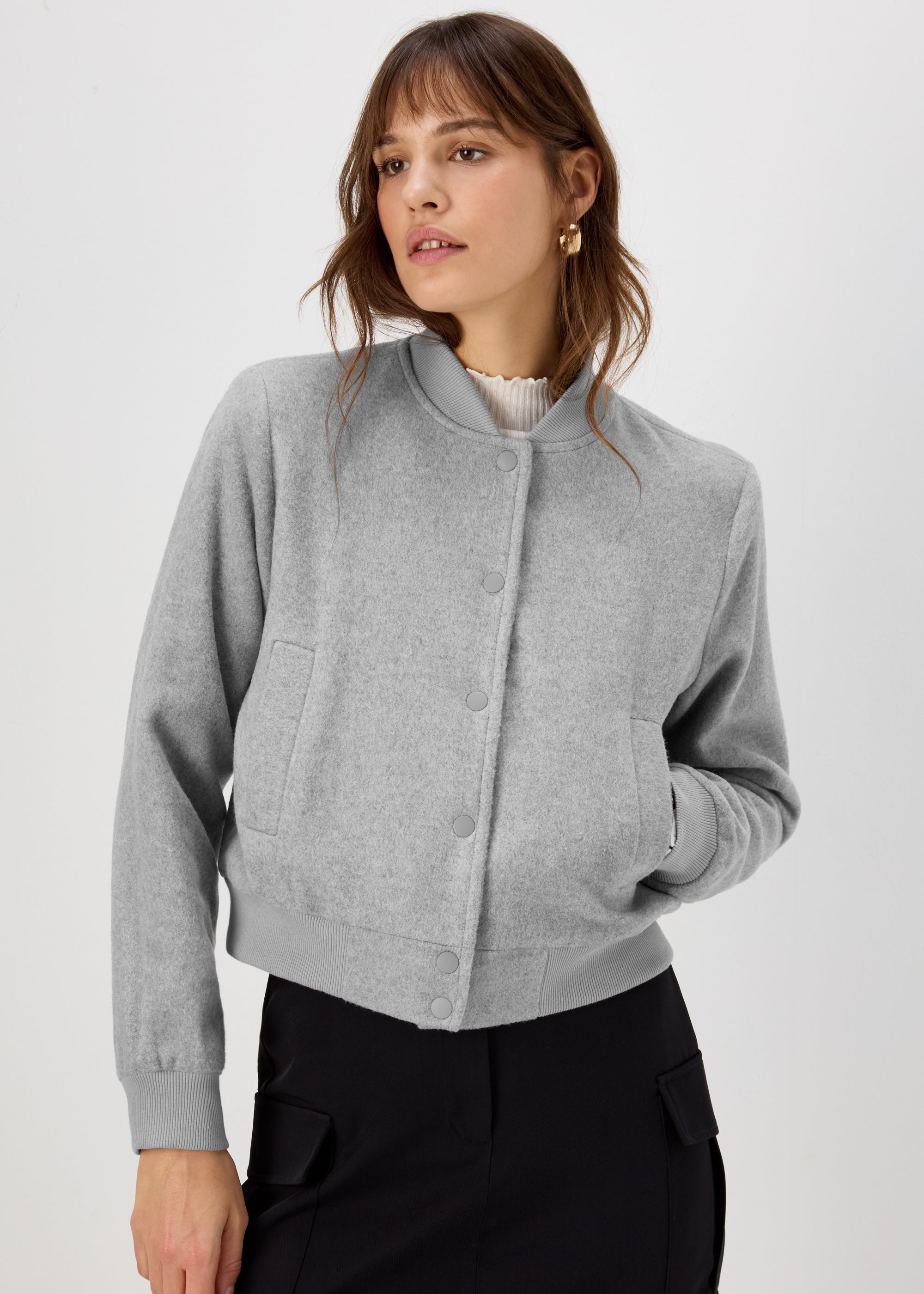 Et Vous Grey Textured Bomber Jacket - Matalan
