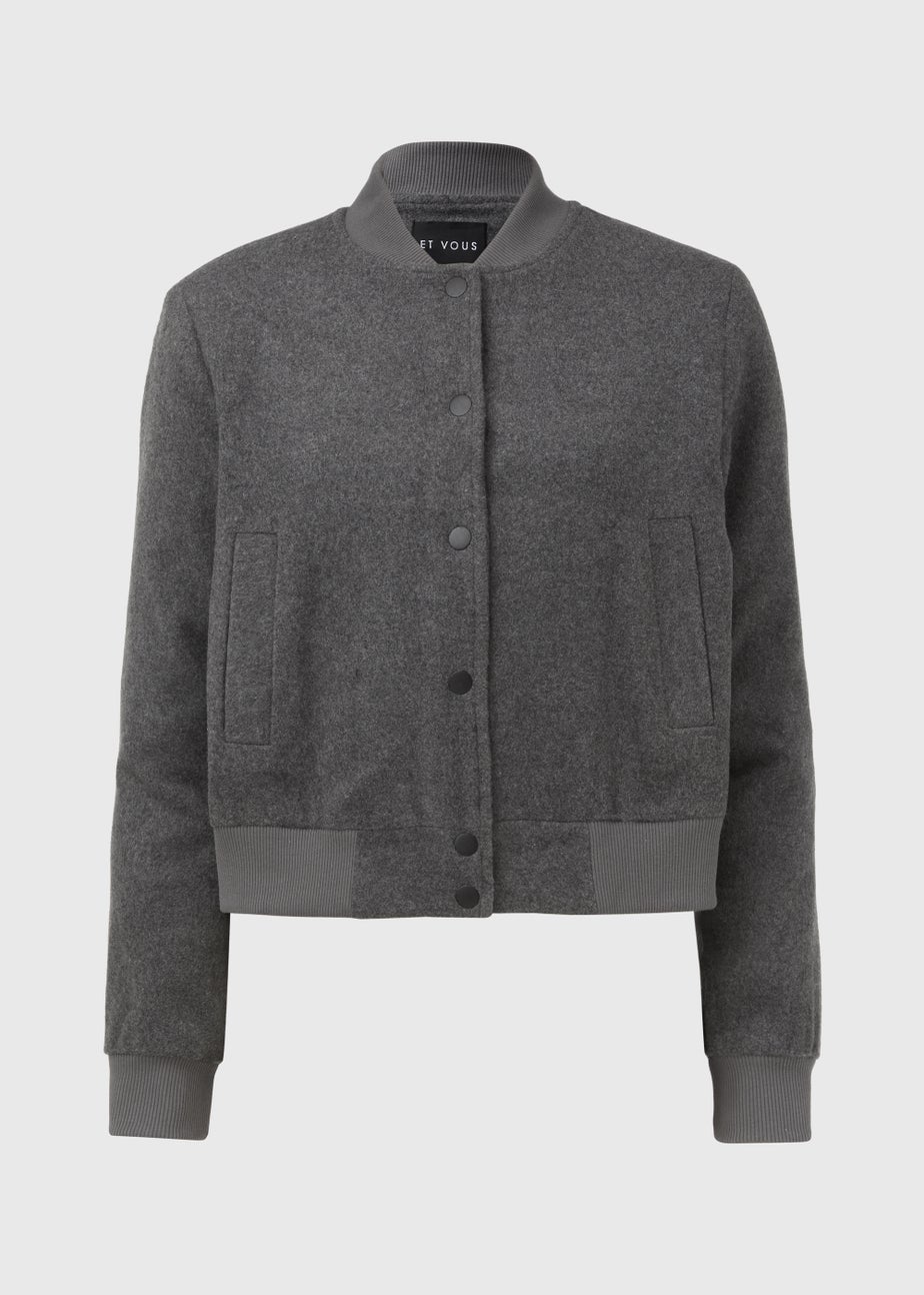 Et Vous Charcoal Textured Bomber Jacket