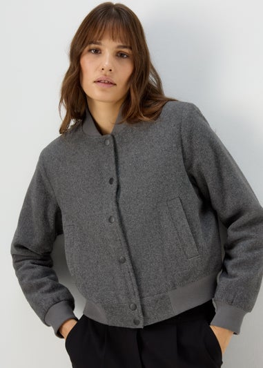 Et Vous Charcoal Textured Bomber Jacket