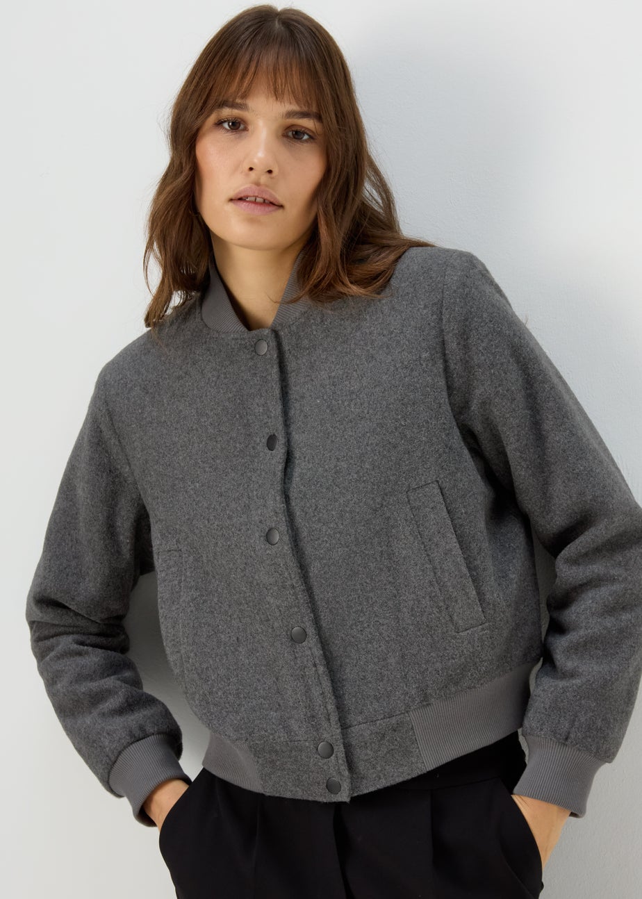 Et Vous Charcoal Textured Bomber Jacket