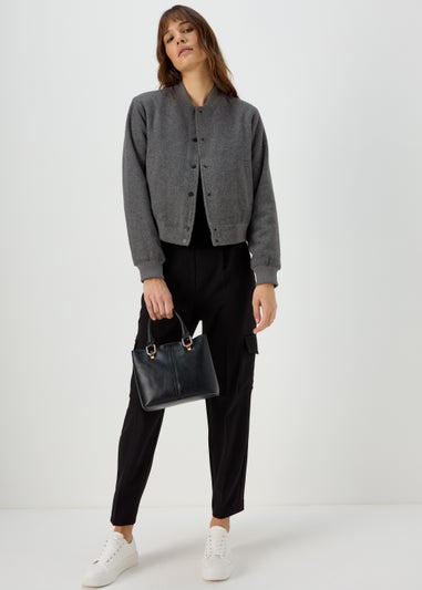 Et Vous Charcoal Textured Bomber Jacket