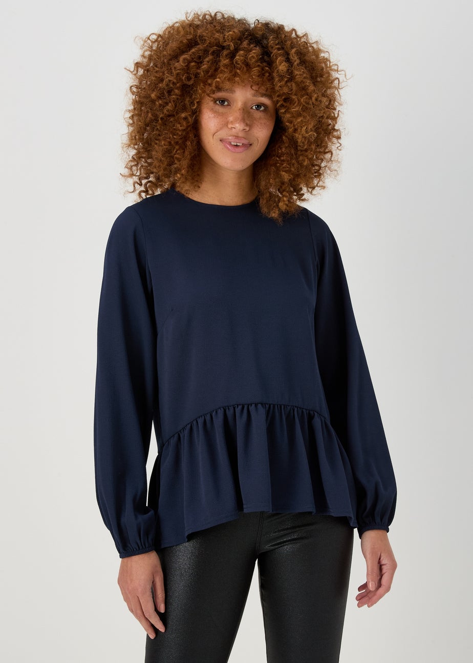 Navy Peplum Blouse