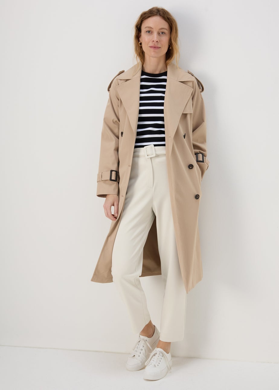 Et Vous Cream Belted Ponte Tapered Trousers