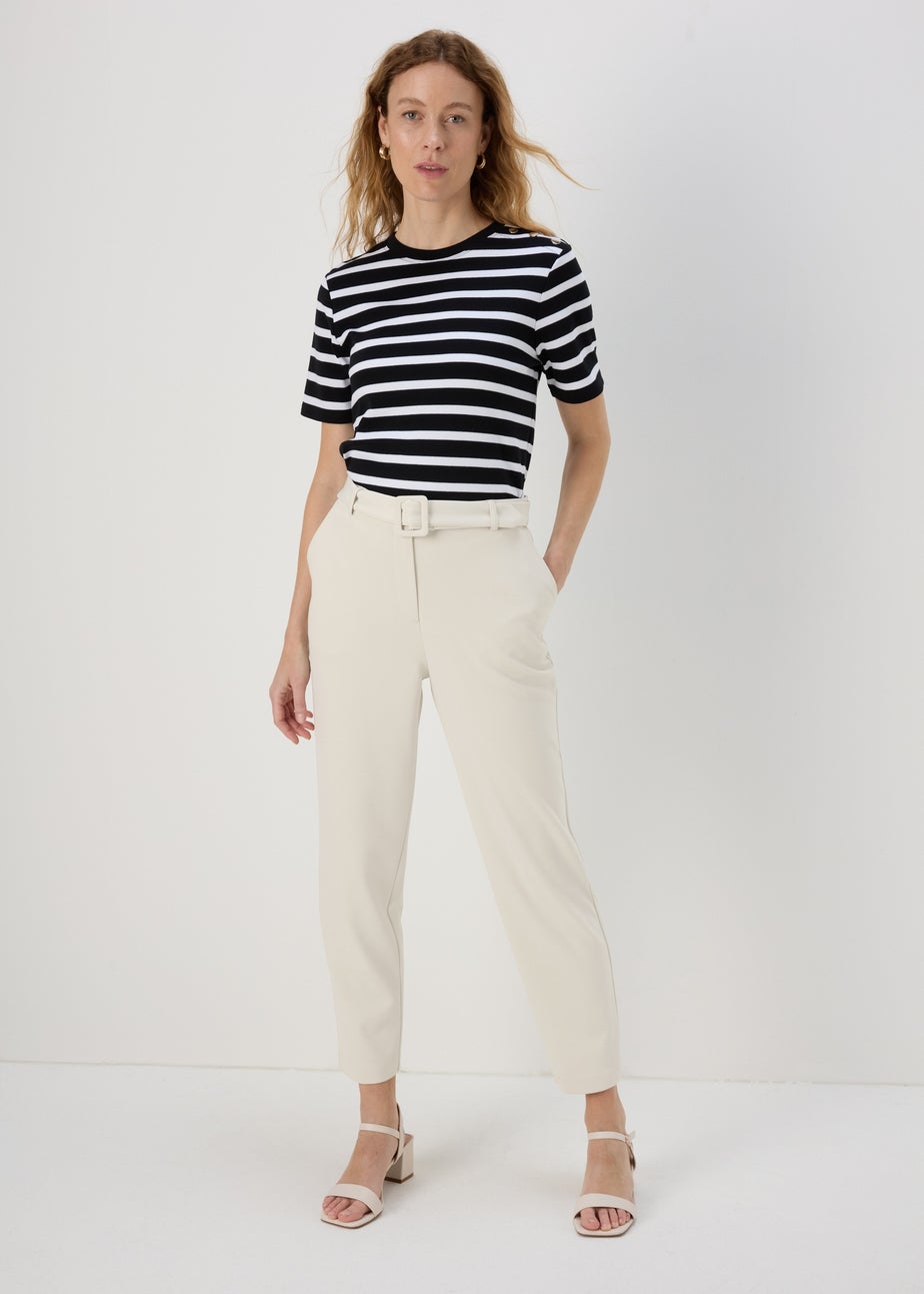 Et Vous Cream Belted Ponte Tapered Trousers