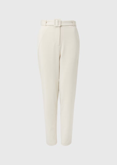 Et Vous Cream Belted Ponte Tapered Trousers