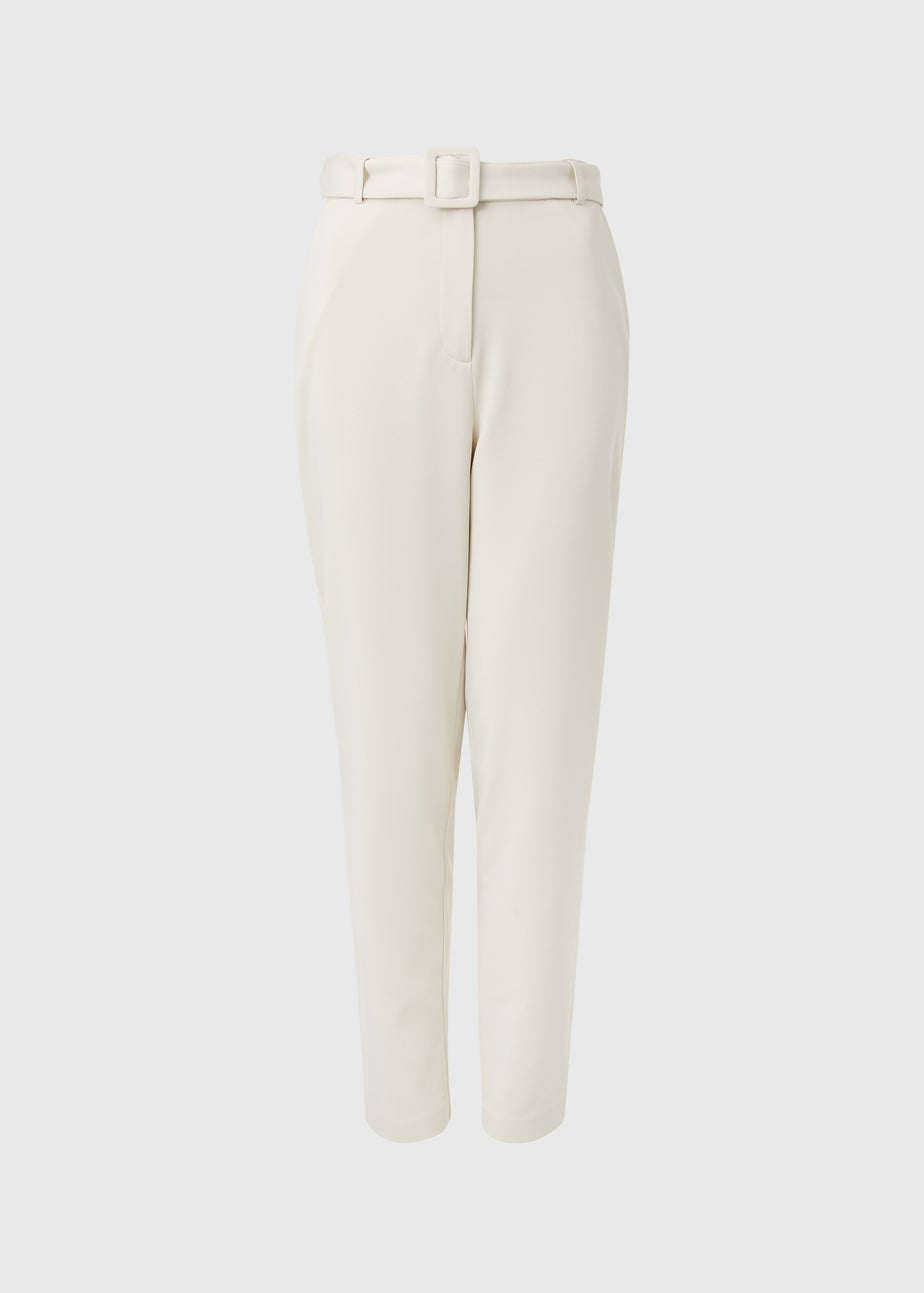 Et Vous Cream Belted Ponte Tapered Trousers