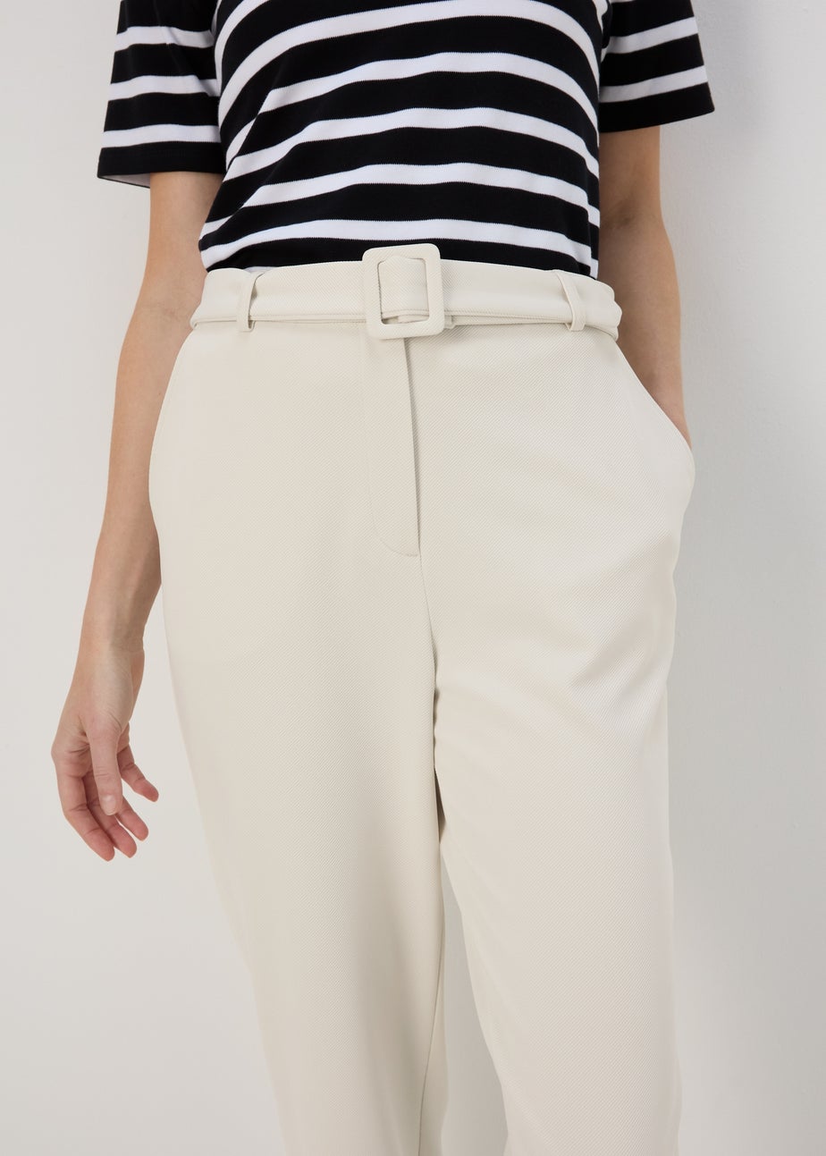 Et Vous Cream Belted Ponte Tapered Trousers