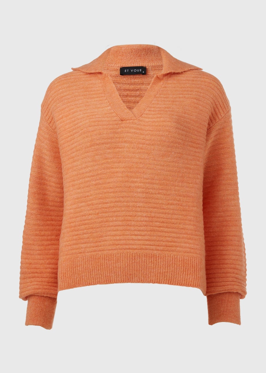 Et Vous Orange V Neck Polo Jumper