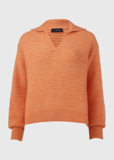 Et Vous Orange V Neck Polo Jumper