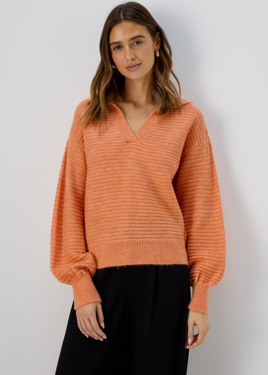 Et Vous Orange V Neck Polo Jumper