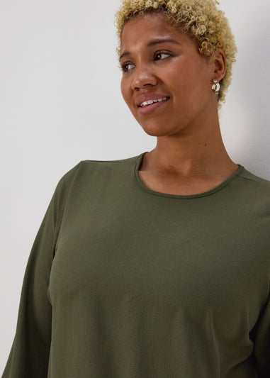 Khaki Peplum Long Sleeve Blouse