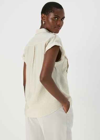 Et Vous Nude Oatmeal Sleeveless Utility Blouse Top