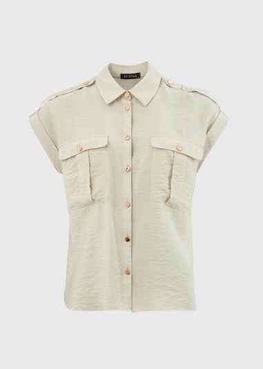 Et Vous Nude Oatmeal Sleeveless Utility Blouse Top