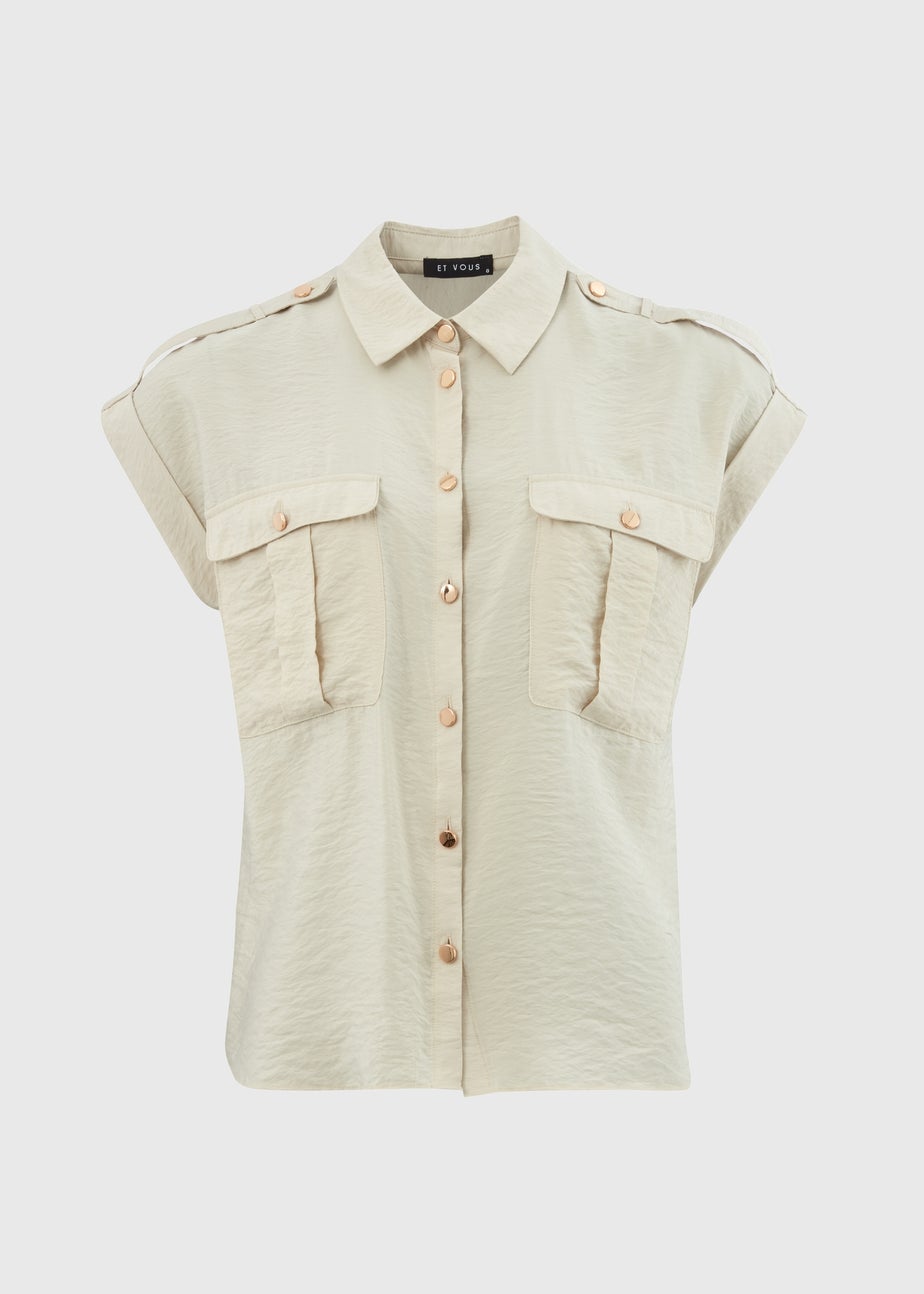 Et Vous Nude Oatmeal Sleeveless Utility Blouse Top