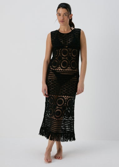 Black Crochet Midi Dress