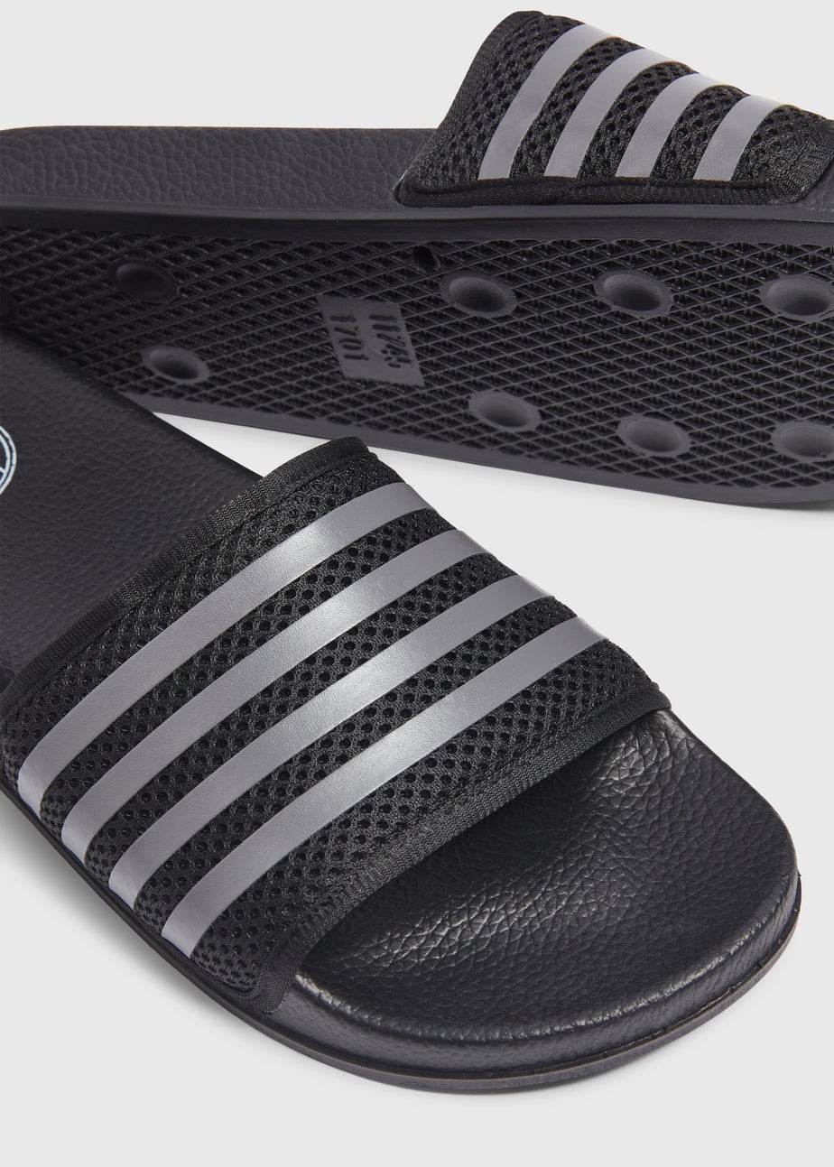 Black Mesh Stripe Comfort Sliders
