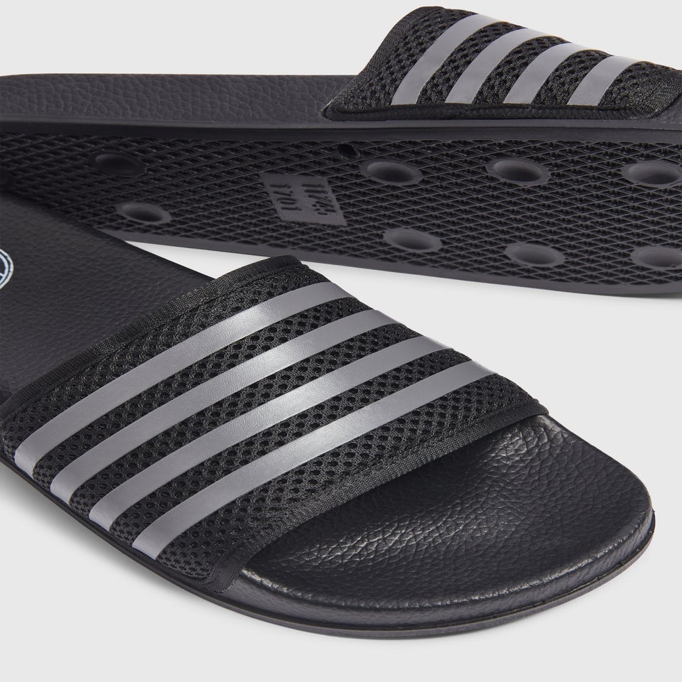 Black Mesh Stripe Comfort Sliders