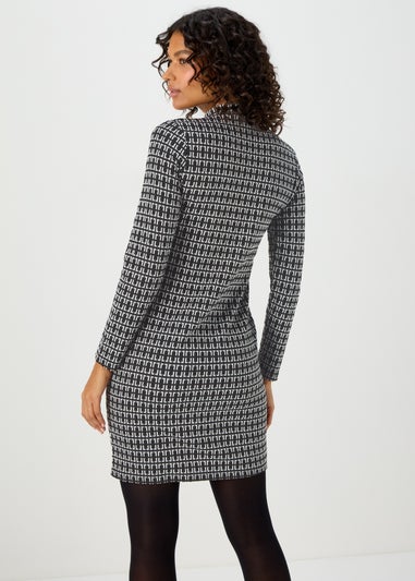 Black Jacquard Long Sleeve Mini Dress