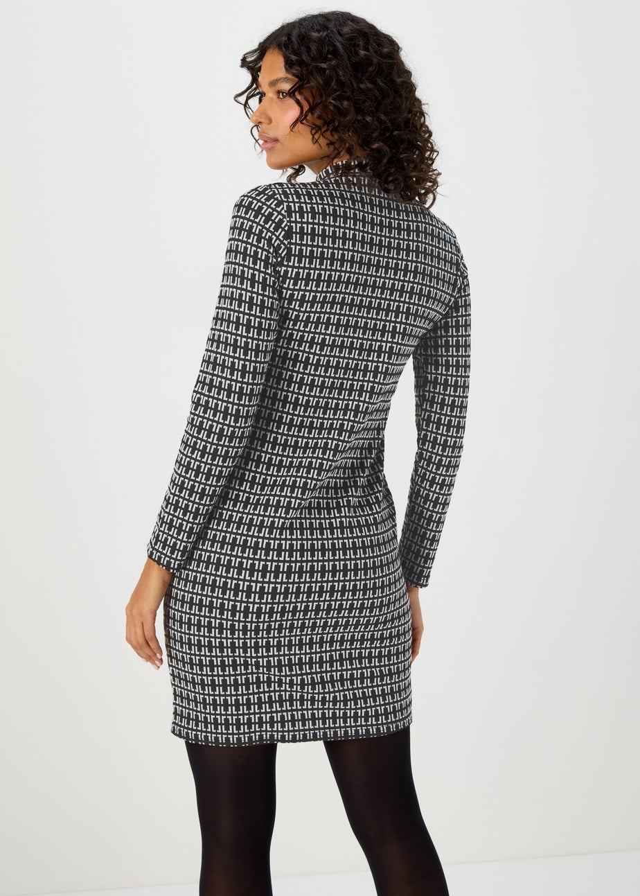 Black Jacquard Long Sleeve Mini Dress