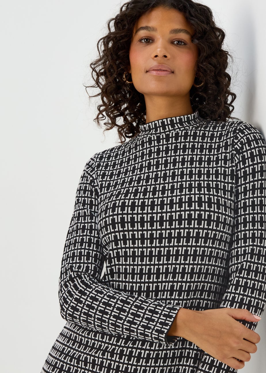 Black Jacquard Long Sleeve Mini Dress