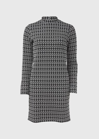 Black Jacquard Long Sleeve Mini Dress