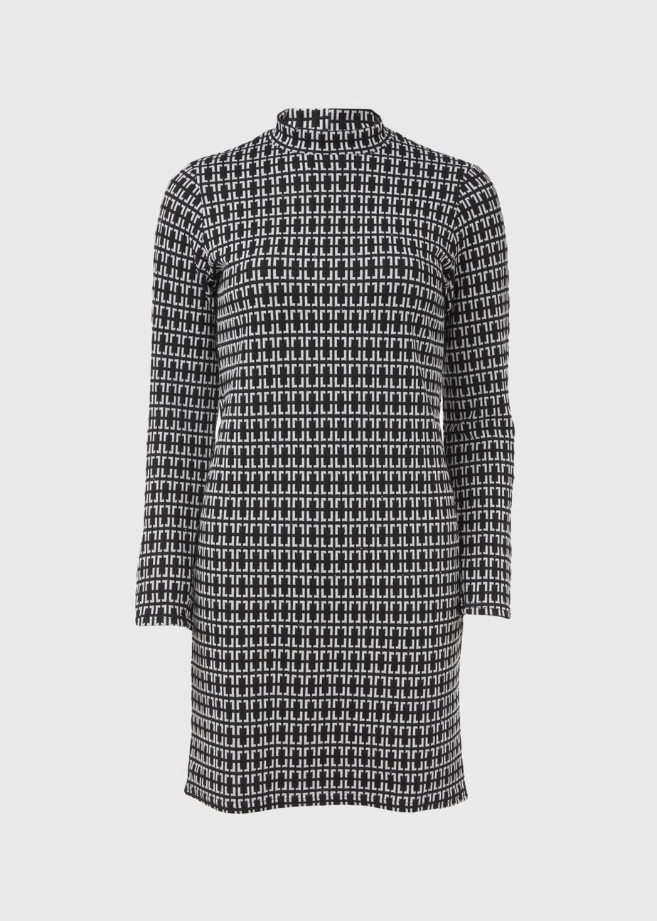 Black Jacquard Long Sleeve Mini Dress