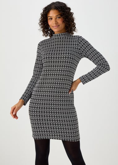 Black Jacquard Long Sleeve Mini Dress