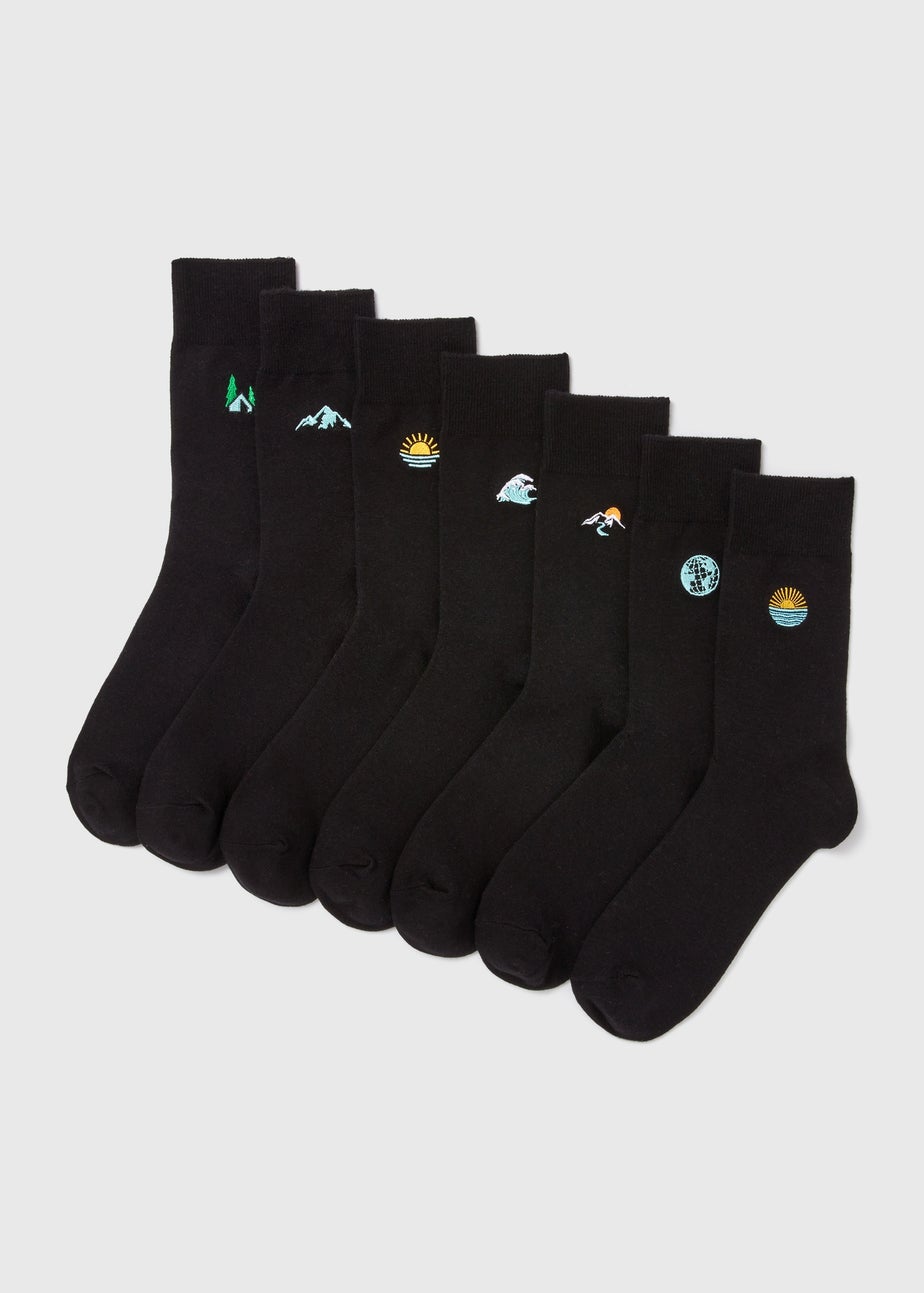 7 Pack Outdoor Embroidered Socks