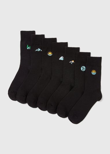 7 Pack Outdoor Embroidered Socks