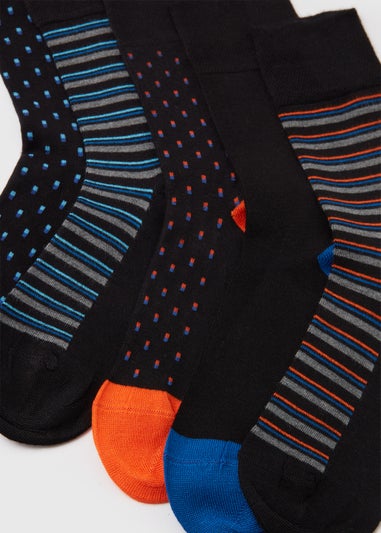 5 Pack Flexi Top Black Patterned Socks