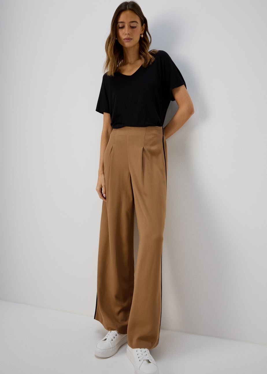 Et Vous Camel Wide Leg Side Stripe Bottoms