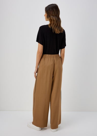 Et Vous Camel Wide Leg Side Stripe Bottoms