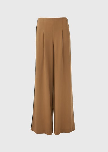 Et Vous Camel Wide Leg Side Stripe Bottoms