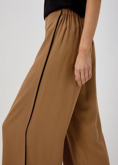 Et Vous Camel Wide Leg Side Stripe Bottoms