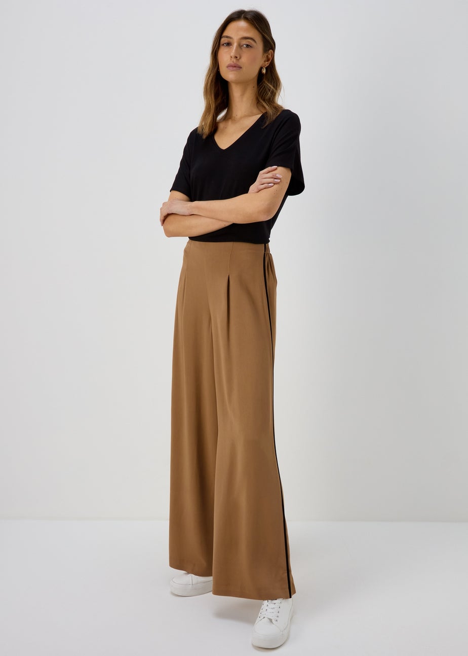 Et Vous Camel Wide Leg Side Stripe Bottoms