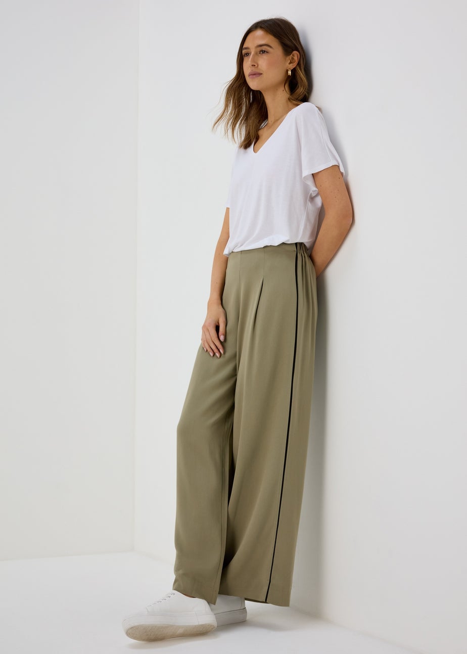 Et Vous Khaki Wide Leg Side Stripe Bottoms