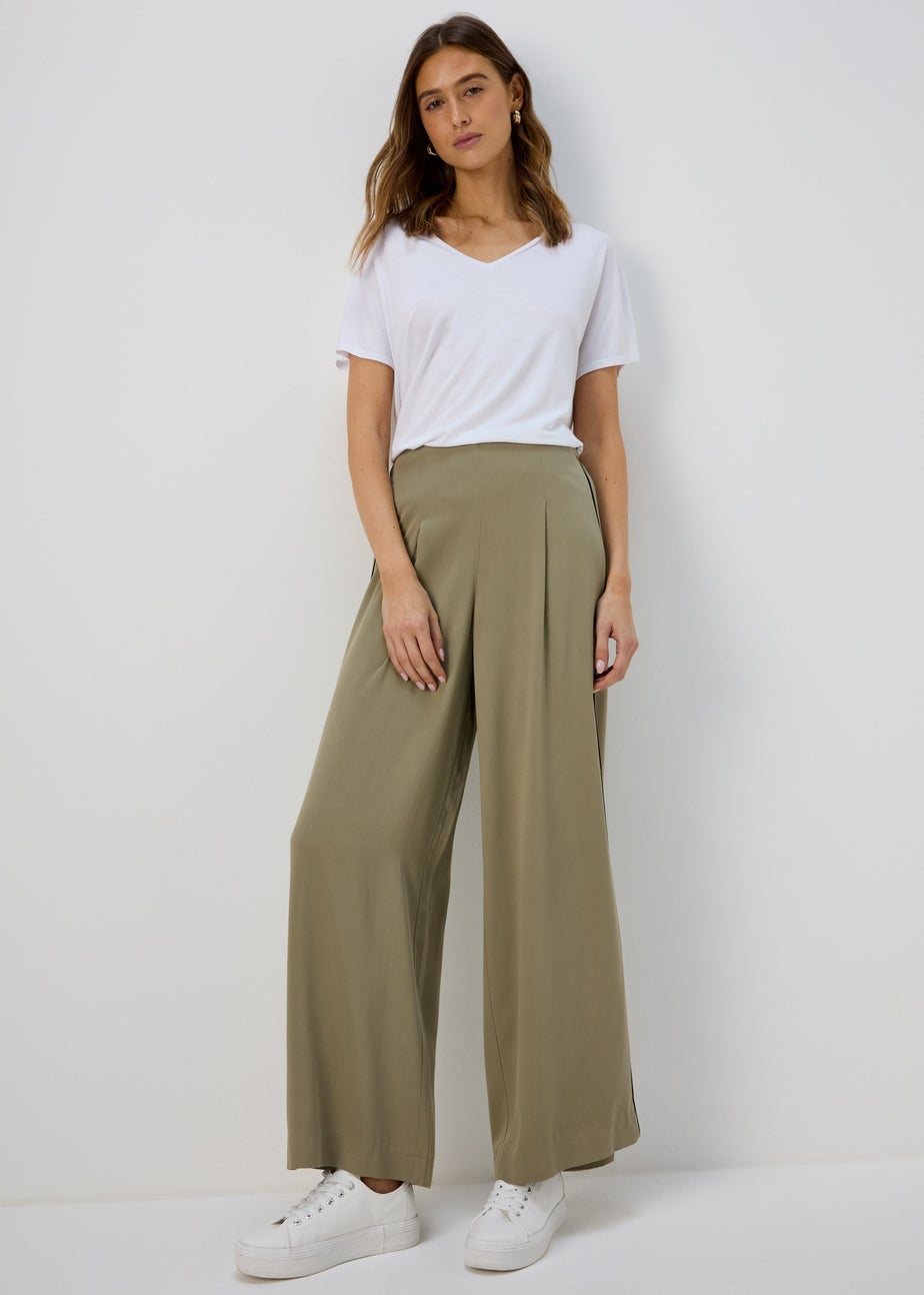 Et Vous Khaki Wide Leg Side Stripe Bottoms