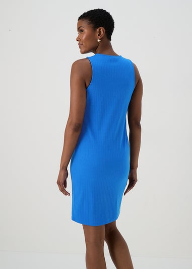 Blue Ribbed Mini Racer Dress